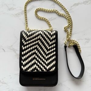 BCBGeneration Black and White Woven Bag with Gold Chain